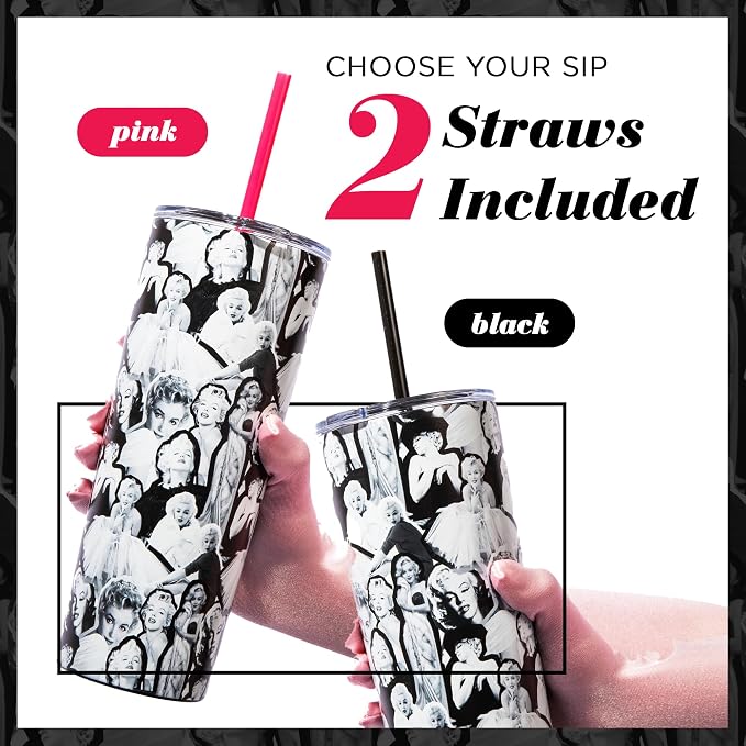 Dragon Glassware x Marilyn Monroe Tumbler with Straw & Lid, 24 oz | Vacuum Insulated Stainless Steel Tumbler with Straw & Lid; Double Walled Tumbler with Straw Charm; Marilyn Monroe Cup - Image 6