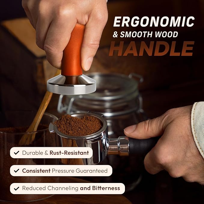 MADCHIEF 53.3mm Espresso Tamper- Wooden handle & Stainless Steel Ground Coffee Tamper Barista Tool – Fits 54mm Breville Sage Espresso Machines Portafilter