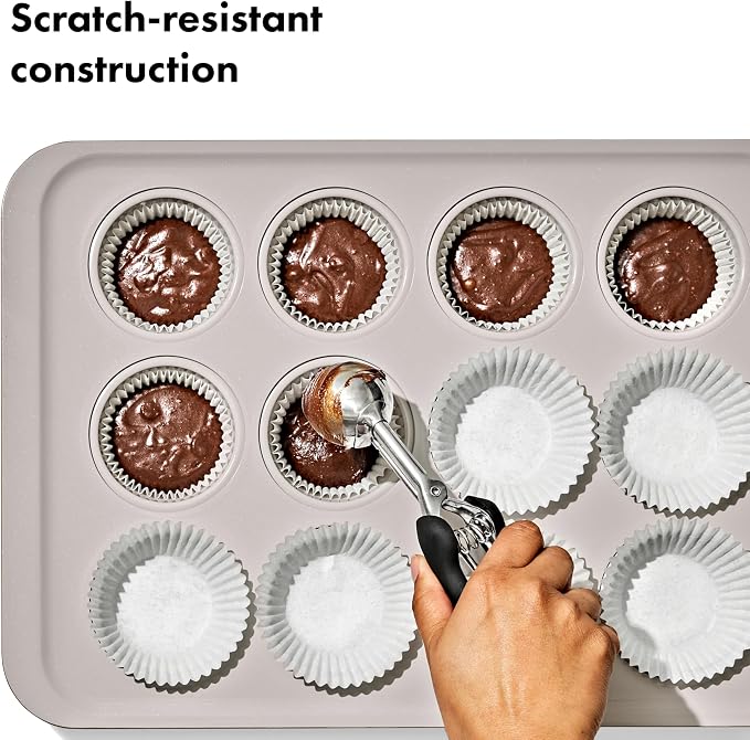 OXO Good Grips Non-Stick Pro Ceramic Coated Metal Bakeware 12 Cup Muffin Pan – Biscuit - Image 3