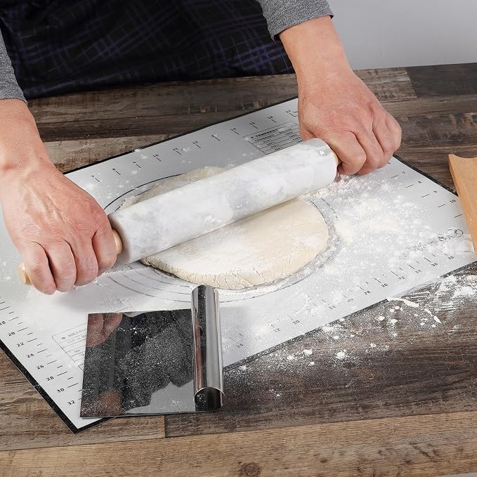 African Natural Marble Rolling Pin, Non-Stick Polished Dough Roller, Pasta, Dumpling, Fondant, Pie Crust, Bread, Pizza Dough, Kitchen Baking Pastry Tools with Mat/Scraper(Grigio Fantasy) - Image 8