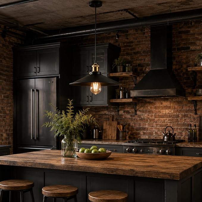 KCO Lighting 14.2” Industrial Black Dome Pendant Light Modern Farmhouse Kitchen Pendant Lighting Over Island Mid Century Hanging Light Fixture for Dining Room Living Room Cafe - Image 6