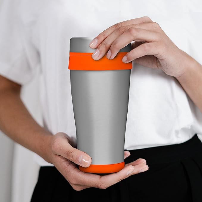 DISCOUNT PROMOS Insulated Stainless Steel Travel Mugs 16 oz. Set of 10, Bulk Pack - Perfect for Coffee, Soda, Other Hot & Cold Beverages - Orange