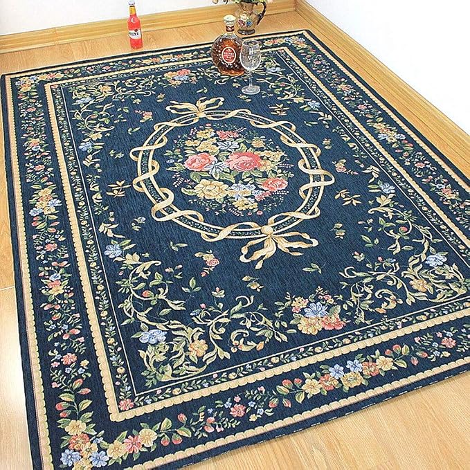 Elegant Traditional Accent Floral Floor Rugs Vintage Rustic Area Rugs for Living Room Bedroom Dinning Room, 55'' x 79'', Navy Blue - Image 2