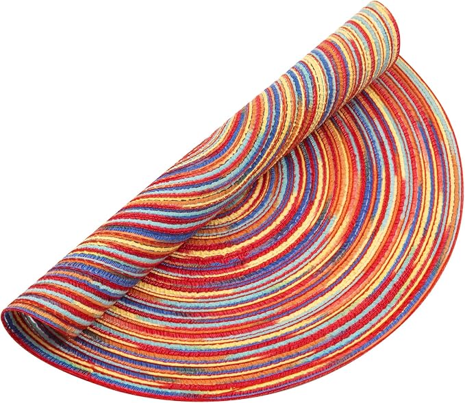 SHACOS Round Braided Placemats Set of 8 Washable 15 inch Round Table Mats Colorful Variegated Woven Place Mats for Dining Table (Rainbow Red, 8) - Image 8