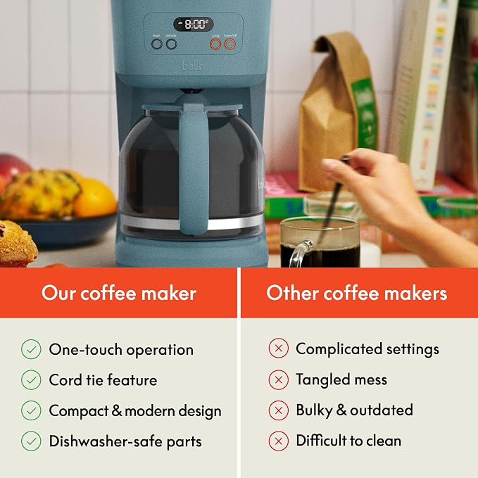 BREW 12-Cup Programmable Coffee Maker with No-Drip Glass Carafe, Surf - Image 7
