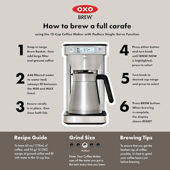OXO Brew 12-Cup Coffee Maker With Podless Single-Serve Function,Silver - Image 9