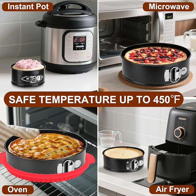 Springform Pan Set of 4, 4/7/9/10inch Cake Pans with Leakproof Silicone Protector, Non-Stick Leak-Proof with Removable Bottom, Cheesecake Pan for Baking, Black - Image 4