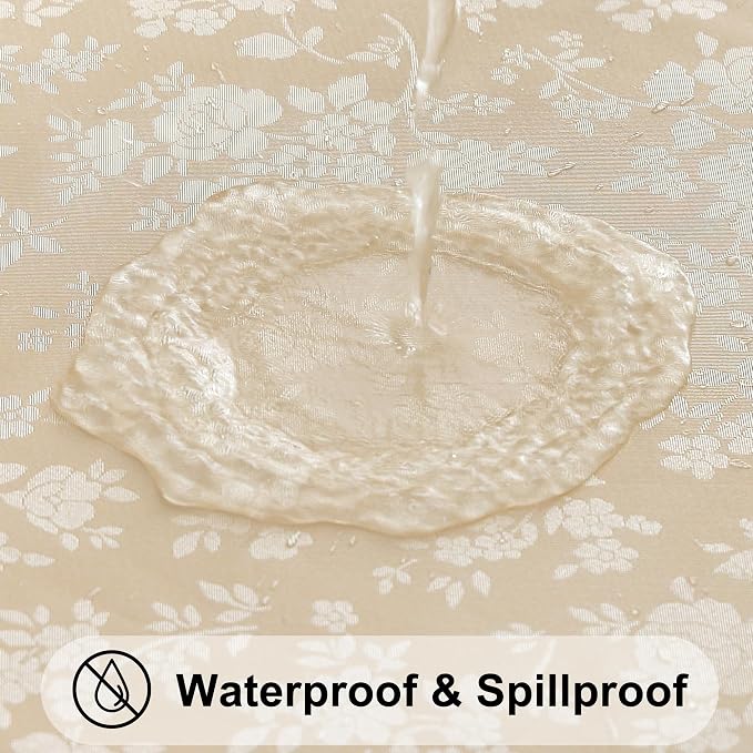 Smiry Rectangle Waterproof Heavy Duty Vinyl Tablecloths, 70 x 120 Inch | Wipeable Washable Floral Embossed Table Cover for Kitchen and Dining Room, Indoor & Outdoor Use, Beige - Image 4