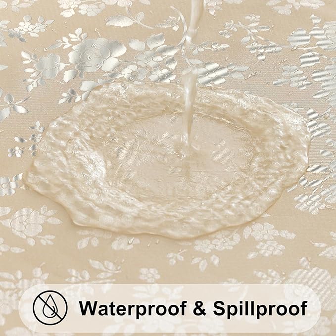 Smiry Square Waterproof Heavy Duty Vinyl Tablecloths, 60 x 60 Inch | Wipeable Washable Floral Embossed Table Cover for Kitchen and Dining Room, Indoor & Outdoor Use, Beige - Image 2
