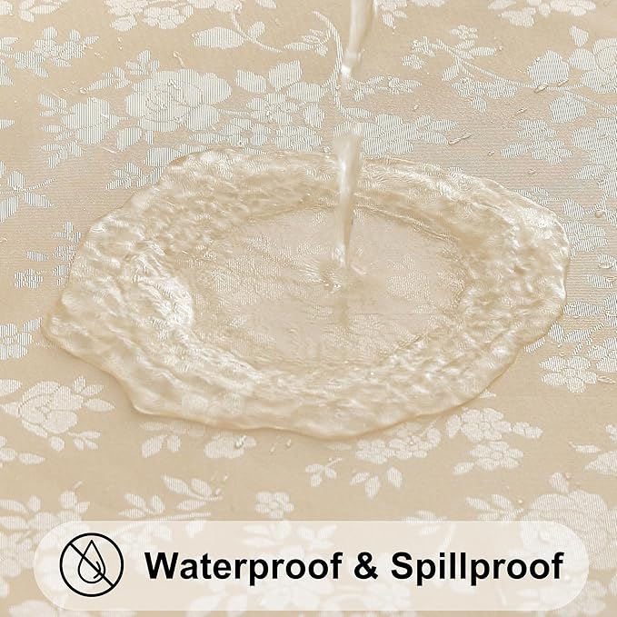 Smiry Rectangle Waterproof Heavy Duty Vinyl Tablecloths, 60 x 102 Inch | Wipeable Washable Floral Embossed Table Cover for Kitchen and Dining Room, Indoor & Outdoor Use, Beige - Image 4