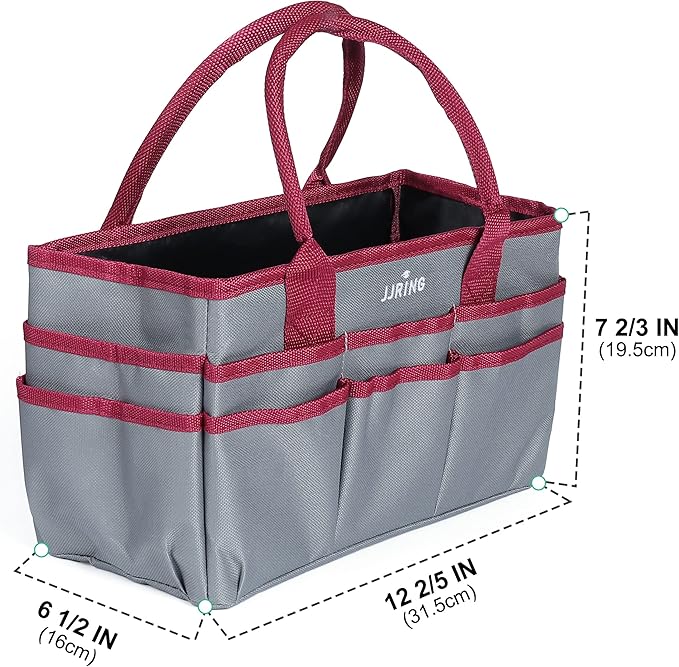 JJRING Craft and Art Tote - 600D Grey Nylon Fabric Art Sewing Organizer Bag with Pockets - for Craft, Scrapbooking, Medical, and Office Supplies Storage