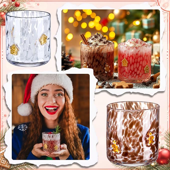 LemonRoad 2 Pcs Christmas Glass Cups 16 oz Gingerbread Man Gingerbread House Icon Juice Glasses Double Old Fashioned Wine Coffee Cocktail Cups Drinking Glassware for Holiday Xmas Party Supplies Gift - Image 5