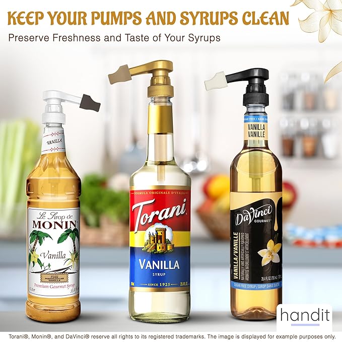 Handit - Coffee Syrup Pump Covers | Caramel Color Rubber Silicone | Keep Syrups Preserved and Clean, Keep Counters, Bottles Clean | Fits Pumps for Torani, DaVinci, Skinny, Monin | 10-Pack