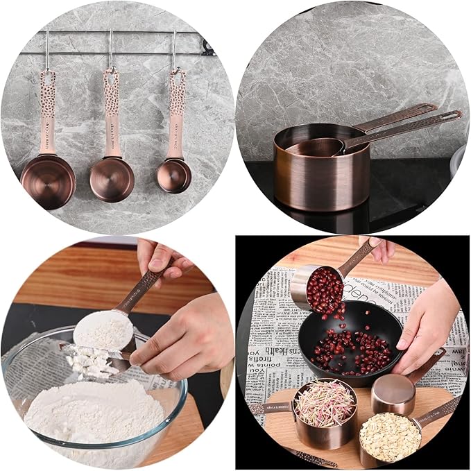 Copper Measuring Cups Set, Stainless Steel Copper Plated 5 Measuring Cups, Nesting Liquid Measuring Cup Set or Dry Measuring Cups Set for Baking and Kitchen