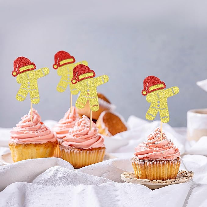 24PCS Christmas Gingerbread Man Cupcake Toppers Picks Xmas Holiday Cupcake Picks Merry Christmas Theme Holiday Baby Shower Birthday Party Cake Decorations Supplies - Image 3