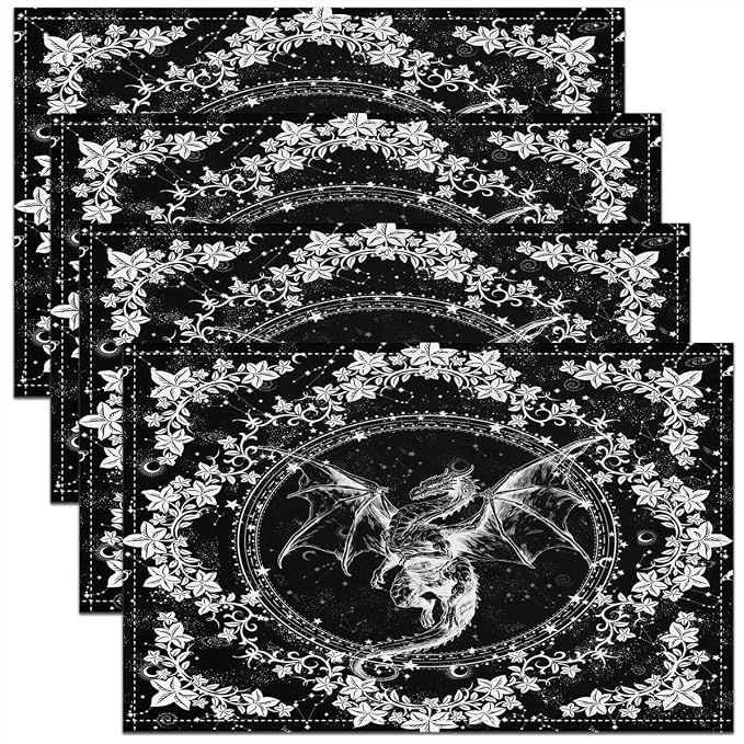 Feelyou Boho Exotic Dragon Placemats Set of 4 for Girls Boys Kids 18"x12" Sun Moon Placemat for Kitchen Dining Table Decor Indoor Outdoorative Bohemian Animals Theme Table Place Mats, Galaxy Floral by Feelyou
