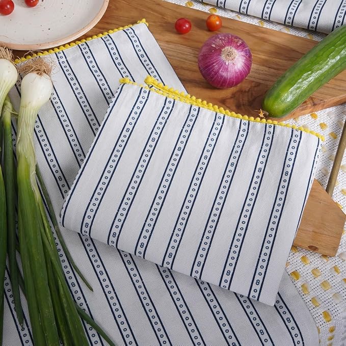 Printed Kitchen Dish Bar and Tea Towels Cotton, 18x28 inch with Trims, Cotton Dish Towel Sets (Blue Stripes, Set of 6) - Image 6