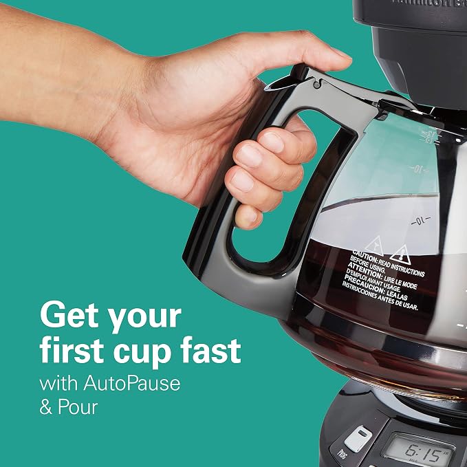 Hamilton Beach 12 Cup Programmable Drip Coffee Maker | Regular & Bold Brew Options | Auto Pause and Pour | Glass Carafe | Black Stainless | 46293J - Image 7