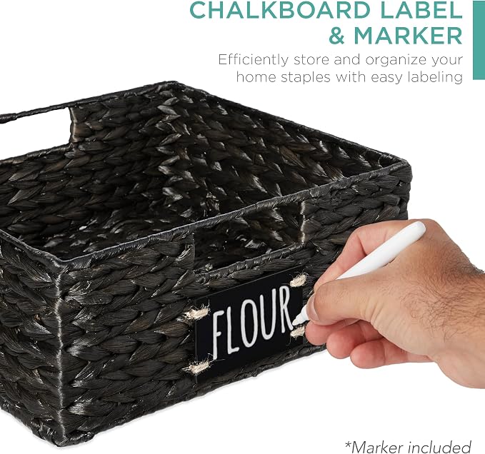 Best Choice Products Set of 4 13x12in Water Hyacinth Pantry Baskets, Woven Organizers w/Chalkboard Label, Chalk Marker - Black - Image 2