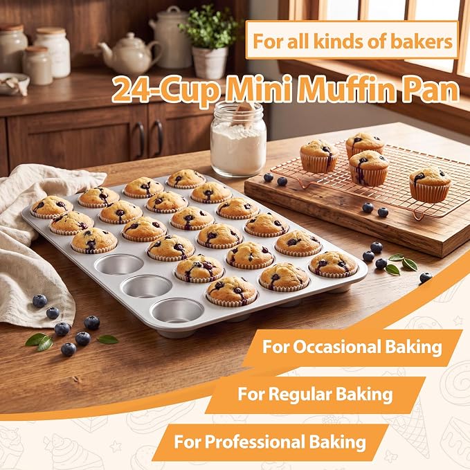 TeamFar Mini Muffin Pan, Stainless Steel 24-Cup Muffin Tin for Baking- 1PC | Small Cupcake Pan Tray for Egg Bites Mini Cakes Quiches, Brunches Parties Birthday Treats, Healthy & Sturdy, Dishwasher Safe - Image 6
