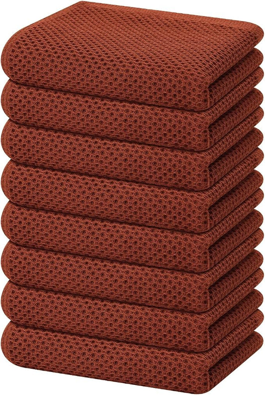 Homaxy 100% Cotton Waffle Weave Kitchen Dish Towels 8-Pack, Rust | 13 x 28 Inches, Ultra Soft Absorbent Dish Towels, Quick Drying Cleaning Towels by Homaxy
