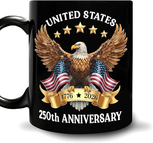 Hyturtle 250th Anniversary of America Coffee Mug, US Eagle 1776-2026 Gifts | 250th Anniversary USA Mug Gifts for Men, Women, American Flag Patriotic Keepsake, American USA Flag Black Coffee Tea Cup by Hyturtle
