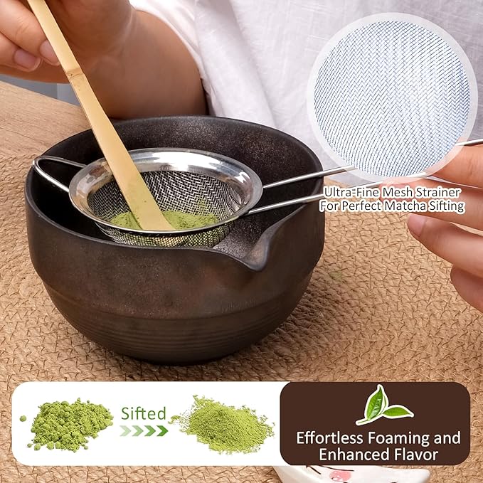 Joyscale Matcha Whisk Set, Matcha Set Whisk And Bowl, 8 Pcs Matcha Kit Set(Retro Design), 16 OZ, Japanese Matcha Tea Set, Matcha Making Kit Gifts for Tea Lovers(Bronze)