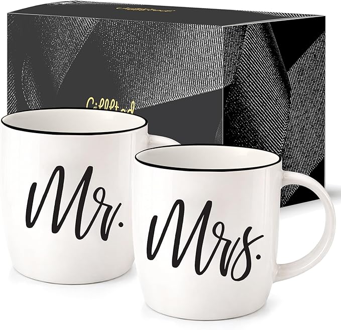 Triple Gifffted Mr and Mrs Coffee Mugs Couples Gifts Ideas for Christmas Wedding Anniversary Engagement Valentines,his Hers Present,husband Wife,him Her,men Women,bride Groom,newlyweds,ceramic 380ml by TripleGifffted