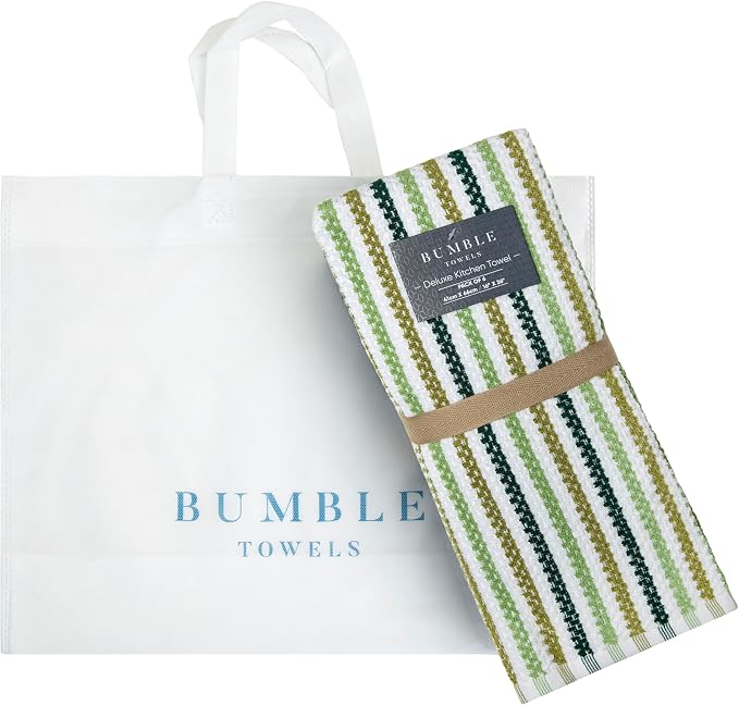 Bumble Kitchen Towels 6 Pack 100% Cotton 16"x26" - Sage Wide Stripe | 430 GSM Soft Kitchen Hand Towels with Hanging Loop, Highly Absorbent & Durable for Washing and Drying Dishes - Image 6