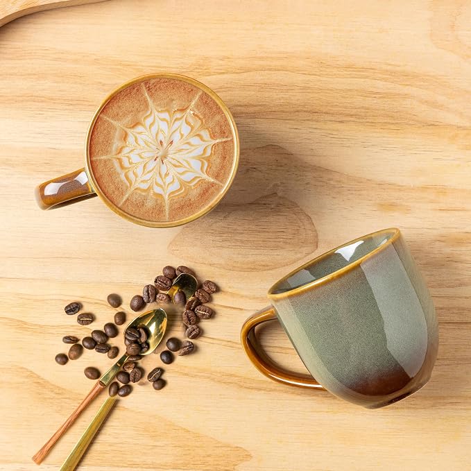 theterra Ceramic Coffee Mugs Set of 6, 12 oz Coffee Cups with Handle | Handmade, Suitable for Latte, Tea, Milk, Beer & Hot Cocoa, Sage Umber - Image 3