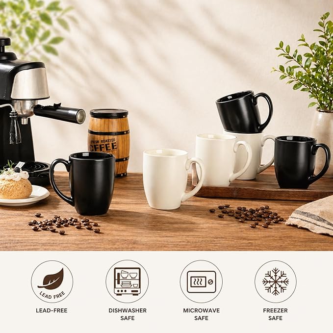 AmorArc 16 oz Coffee Mugs Set of 6, Large Ceramic Coffee Cups-Light Beige | Classic Coffee Mugs Set for Men,Women,Tea/Latte/Cappuccino/Cocoa. Dishwasher&Microwave Safe- - Image 3