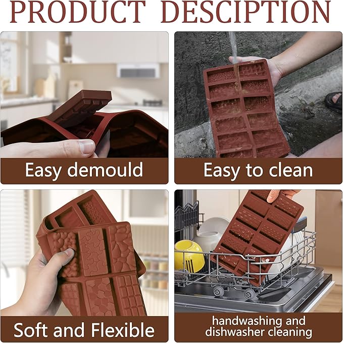 2Pcs Dubai Chocolate Bar Pistachio Deep Molds, Stuffed Candy Bar Molds for Dubai Chocolate Bar Pistachio, Large Break Apart Chocolate Molds,1Inch Thick Chocolate Molds, Ice Cube Deep Mold