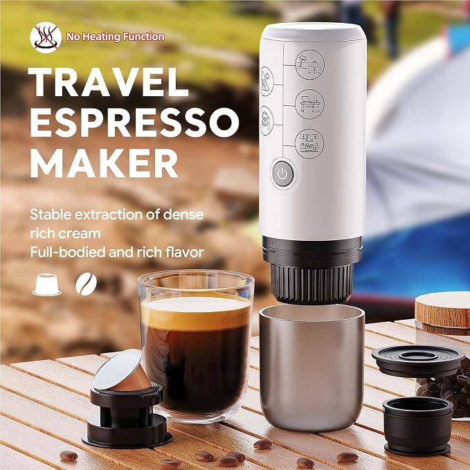 Portable Espresso Coffee Maker 4-in-1 Compatible with NES and DG Capsules and Ground Coffee Cordless 17Bar Rechargeable Electric Machine with 2600mAh Battery for Home Car Travel - Image 9
