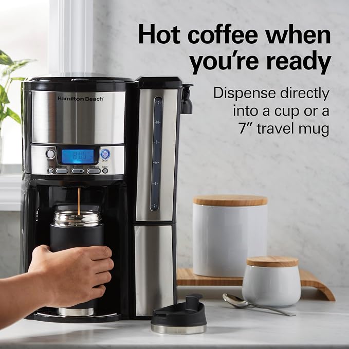 Hamilton Beach One Press Programmable Dispensing 12 Cup Coffee Maker with Internal Coffee Pot, Stays Warm and Fresh for Hours, 60 oz. Removable Reservoir, Black & Stainless Steel (47950) - Image 4