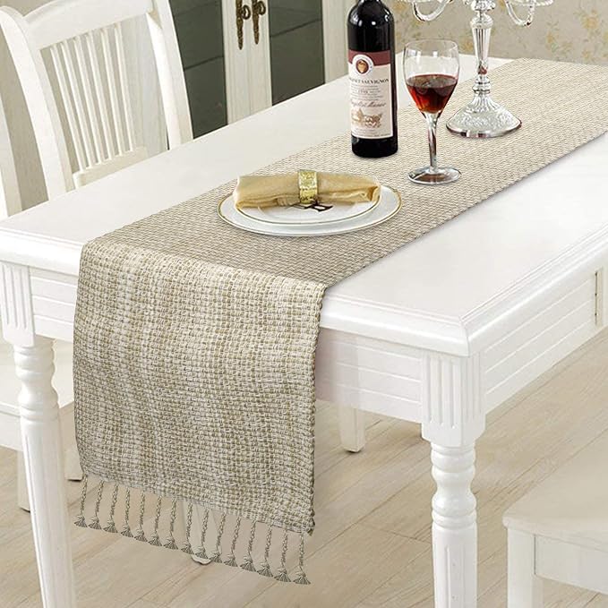 Urban Villa Two Tone Table Runner Cotton Quality 14x72 Egg Shell - Image 4
