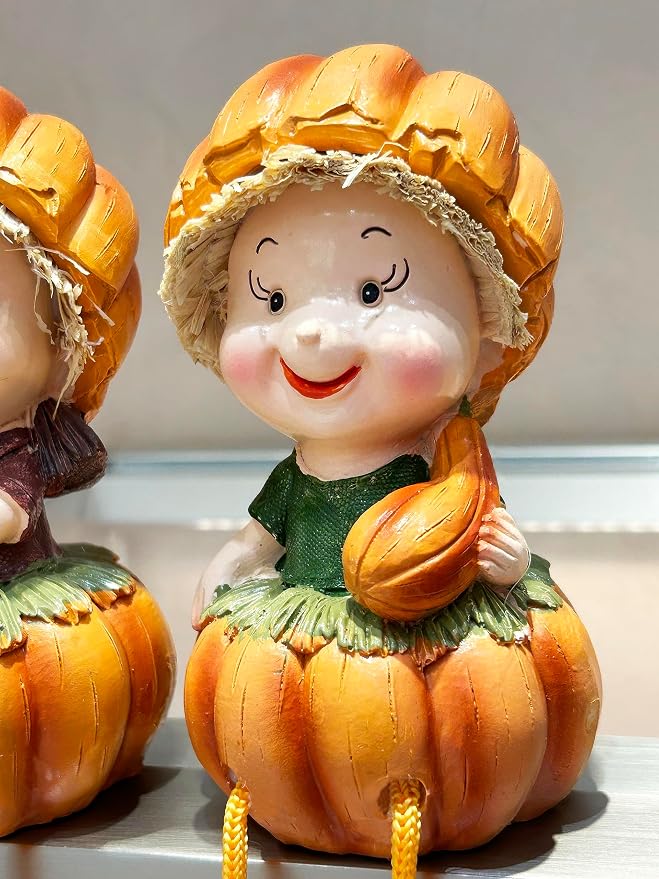 KiaoTime Fall Thanksgiving Scarecrow Pumpkin Shelf Sitters with Dangling Legs Decoration, Set of 2 Fruit Harvest Sculpture for Window Sill Kitchen Tabletop Autumn Home Decoration - Image 7