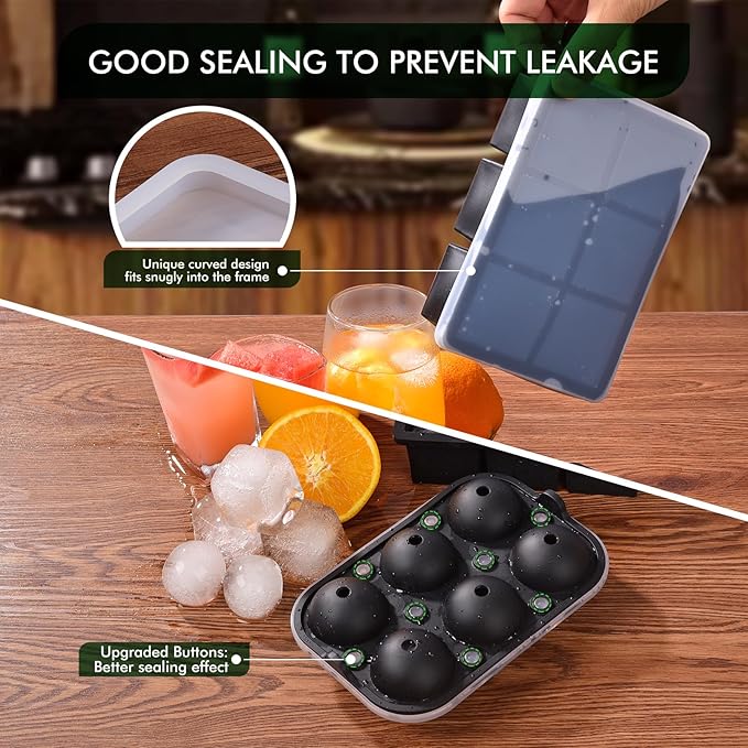 Ice Cube Tray, SLGOL Ice Trays for Freezer with Lid, Easy Release large Ice Cube Molds, Silicone ice cubes mold for Whiskey, Stackable Square Ice Tray for Cocktails Whiskey Coffee【6 round + 6 square】