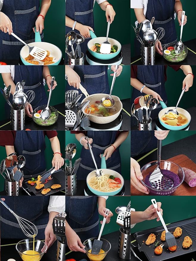 Stainless Steel Cooking Utensils Set,Kyraton 37 Pieces Kitchen Utensils Set, Kitchen Tool Gadgets Set with Utensil Holder Non-Stick and Heat Resistant Dishwasher Safe - Image 7