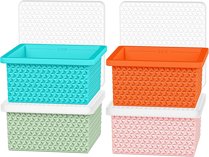 Silicone Freezer Tray with Lid-Stackable Soup Freezer Container Molds,2-Cup Ice Cube Trays for Perfect Portion Control,Food Storage & Meal Prep,Oven & Dishwasher Safe-4 Pack