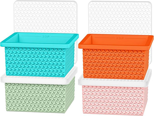 Silicone Freezer Tray with Lid-Stackable Soup Freezer Container Molds,2-Cup Ice Cube Trays for Perfect Portion Control,Food Storage & Meal Prep,Oven & Dishwasher Safe-4 Pack