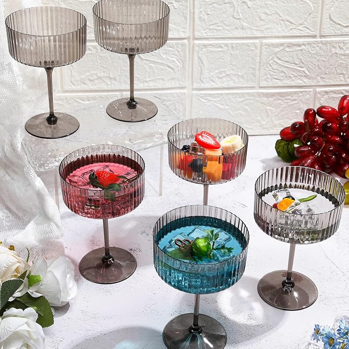 Jingmore 24 Pcs Ribbed Martini Glasses 10 oz Disposable Plastic Vintage Ribbed Coupe Glasses Unbreakable Dessert Parfait Glassware for Wedding Birthday Party Supplies (Black) - Image 3