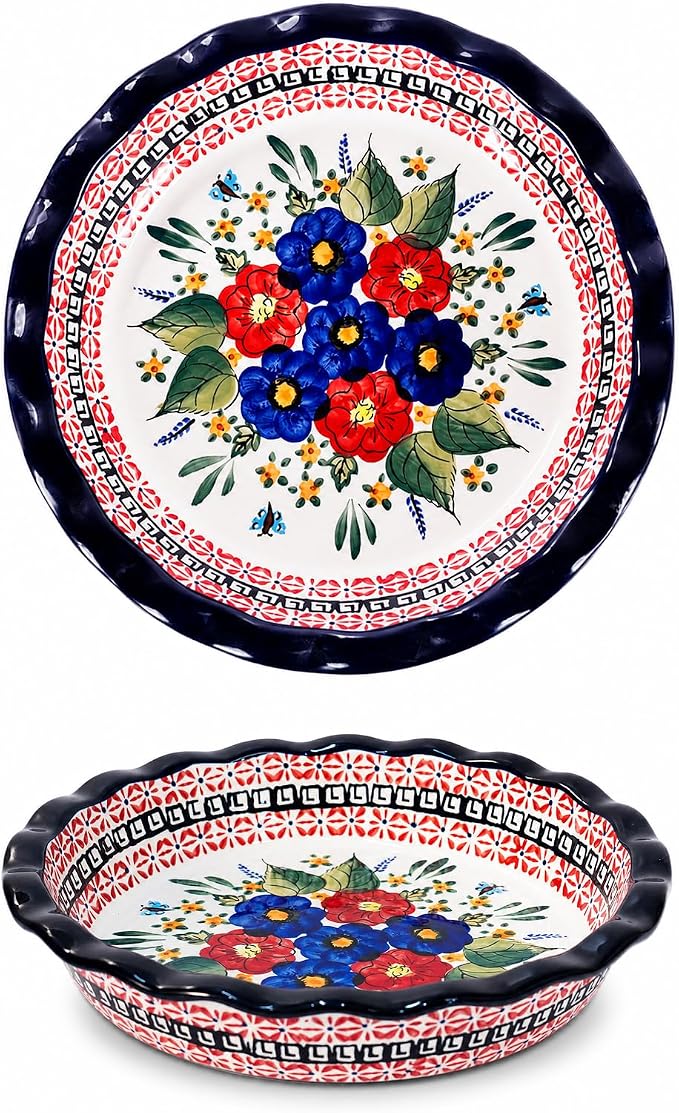 Ceramic Pie Pan for Baking, 10.6 in Hand-Painted Pie Plate for Cooking, 37 oz Deep Dish Pie Pans, Non-Stick Pie Dishes for Apple Pie, Tart, Pizza, Quiche, Oven & Dishwasher Safe, Lead-Free, White by Unknown