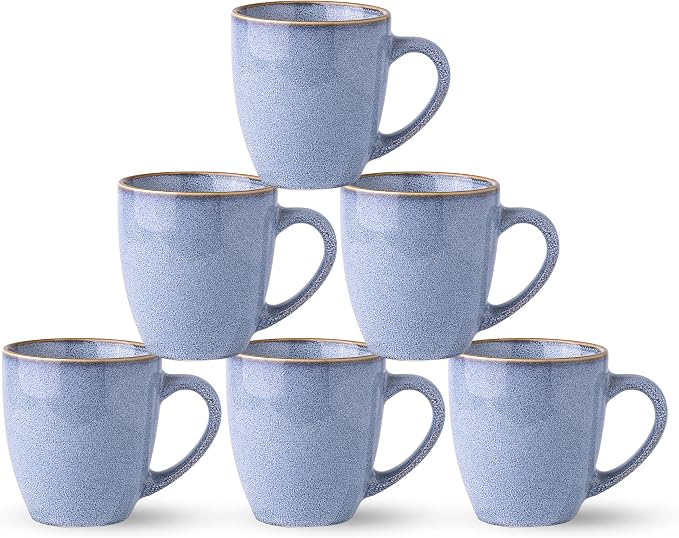 GBhome Ceramic Coffee Mugs Set of 6, 12oz Stoneware Coffee Mugs Set For Dad Mom Women MEN, Light Weight Ceramic Coffee Cups for Latte/Tea/Beer/Hot Cocoa, Dishwasher & Microwave Safe-Brunnera Blue by GBhome