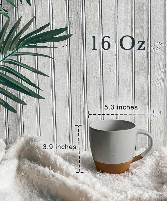 Mora Ceramic Large Latte Mug Set of 4, 16oz - Microwavable, Porcelain Coffee Cups With Big Handle - Modern, Boho, Unique Style For Any Kitchen. Microwave Safe Stoneware - Earl Grey - Image 2