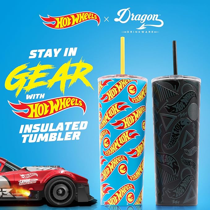 Dragon Glassware x Hot Wheels Tumbler with Straw, 24 oz - Race Team | Vacuum Insulated Stainless Steel Tumbler with Straw & Lid; Double Walled Tumbler with Straw; Hot Wheels Cup with Lid - Image 7