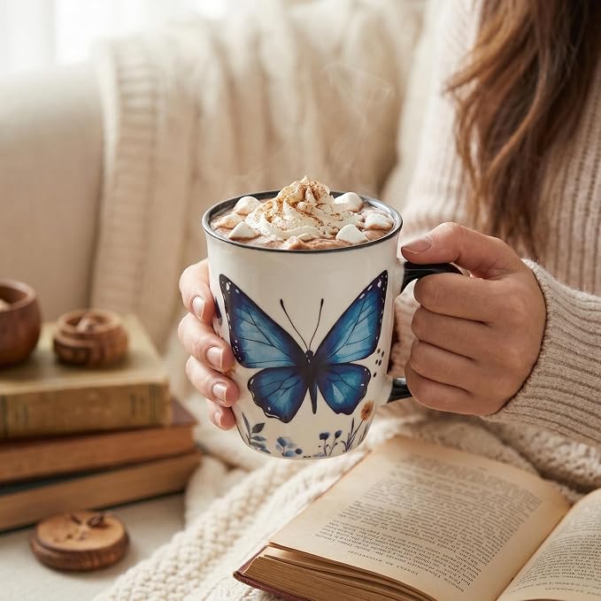 Butterfly Mug - Ceramic Heat Sensitive Tea Cup, 16oz Cute Magic Coffee Mugs, Butterfly Gifts for Women, Mothers' Day & Easter Gift Idea - Image 2