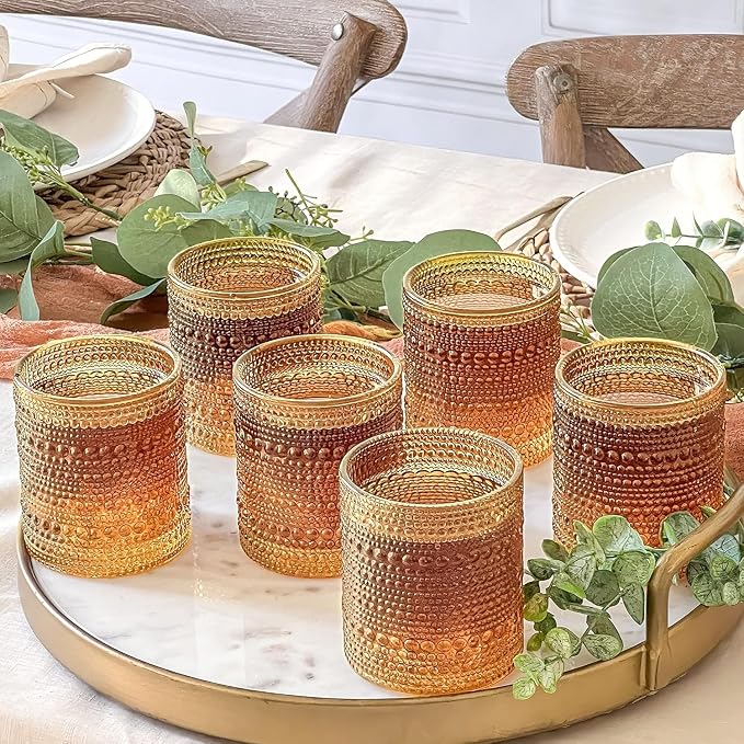 Kate Aspen Beaded Amber Drinking Glasses Set of 6-10 oz Vintage Glassware Set Jupiter Glasses, Cocktail Glass Set, Juice Glass, Water Cups Hostess Gift, Present, Gift for Newlyweds - Image 4