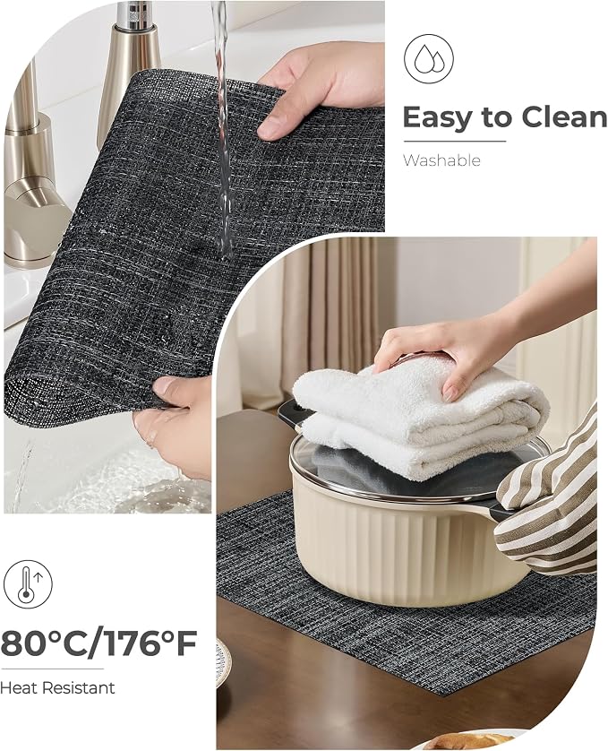 Leetaltree Black and Grey Woven Placemats Set of 8 - Heat Resistant Non-Slip Place mats for Dining Table, Washable Durable PVC Vinyl Woven Table Mats(Black & Grey, 8) - Image 6