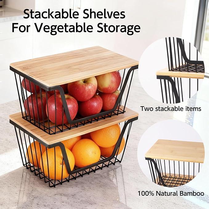 2 PACK Pantry Organizers and Storage, Stackable Onion Potato Bins | Large Wire Storage Basket, Breathable Design for Onion, Potato, Garlic, Fruit, Vegetables Fresh, Kitchen Pantry Storage - Image 5