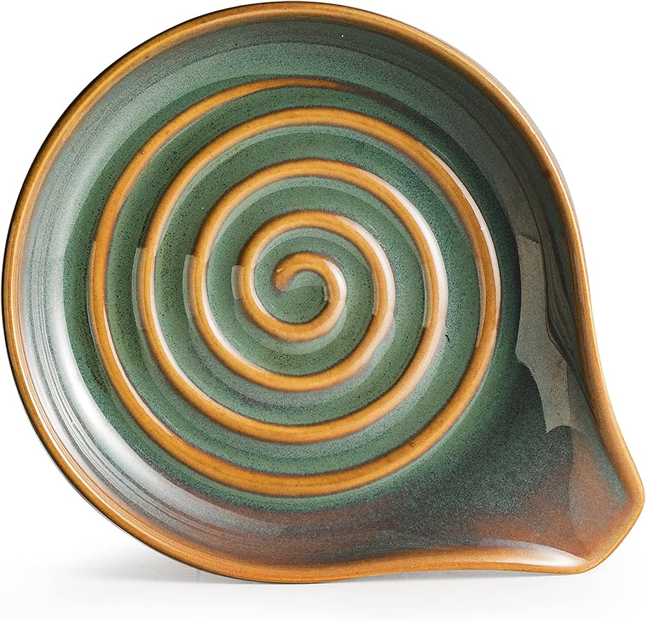 Spoon Rest for Stove Top, Countertop Spoon Holder with Handle for Easy Hold, Farmhouse Decor, Utensil Rest for Spoons, Ladles, Tongs, Spatula, Blue and Green | Ceramic Spatula Holder, Modern Farmhouse Decor | Large Utensil Rest for Ladles, Tongs, Spatu... - Image 2